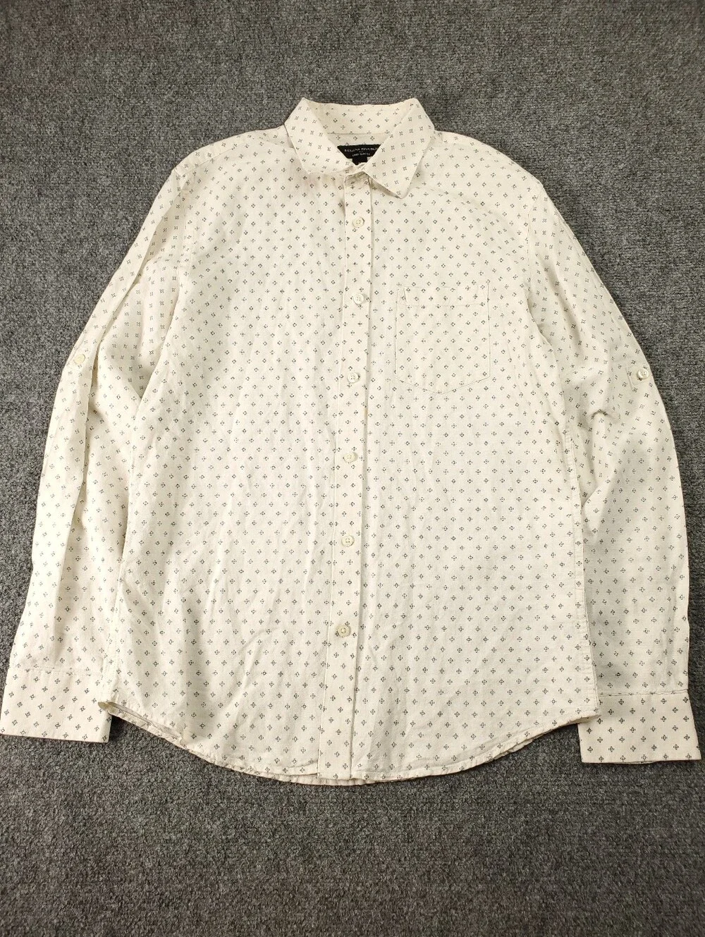 Banana Republic Linen Shirt Medium Long Sleeve Roll Tab Safari Cream Geometric